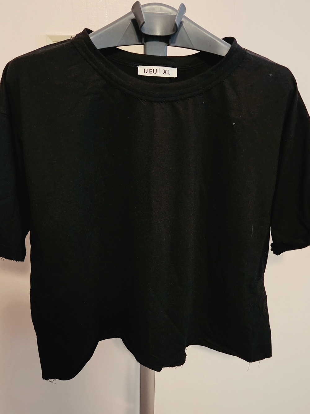 UE Black Cropped Tee with Raw Hem Detail